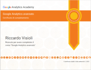 Certificazione di Google Analytics conseguita da Riccardo Visioli
