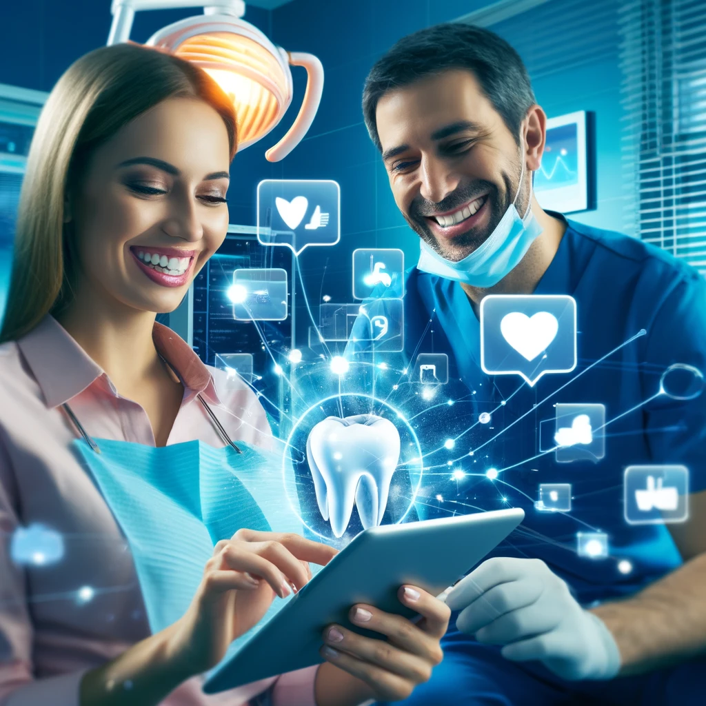 Un dentista che interagisce con i pazienti sulle piattaforme social.